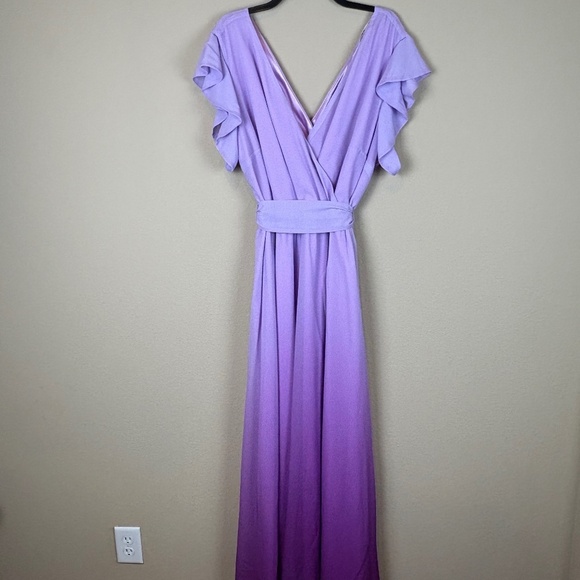 NWT City Chic Isabella Maxi Dress Purple Ombré Faux Wrap Design Frilled Shoulder - Picture 1 of 11
